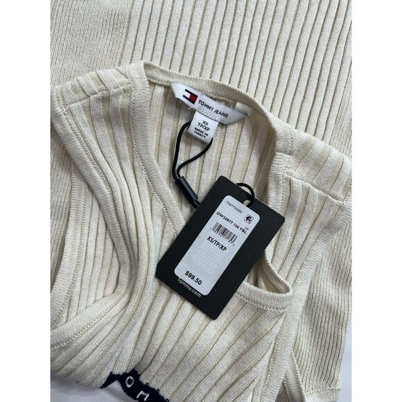 Tommy Hilfiger Tommy Jeans Ribbed Mini Sweater Dress in Ecru - Picture 5 of 5